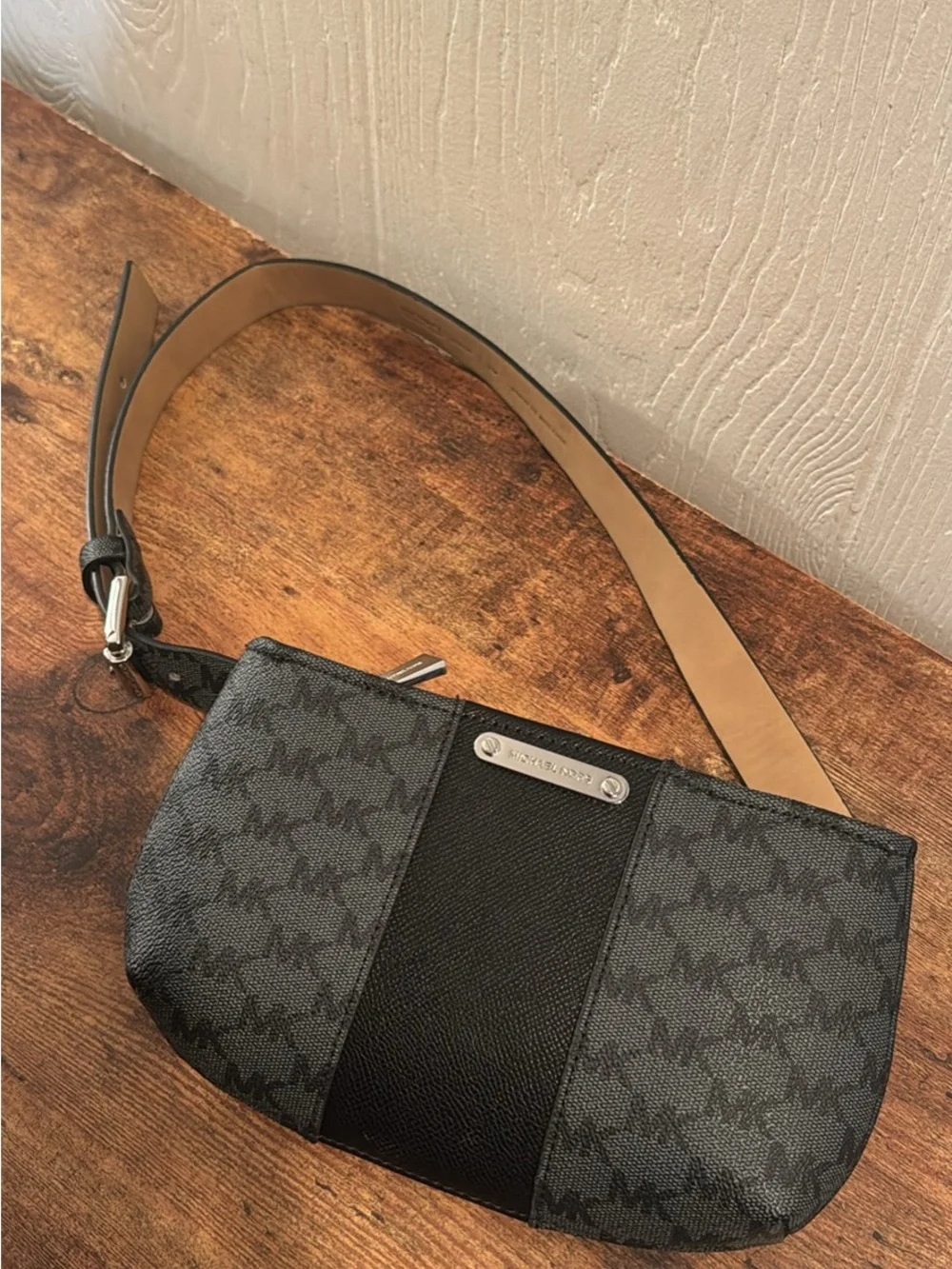 Michael Kors Black and Tan Logo Belt Bag